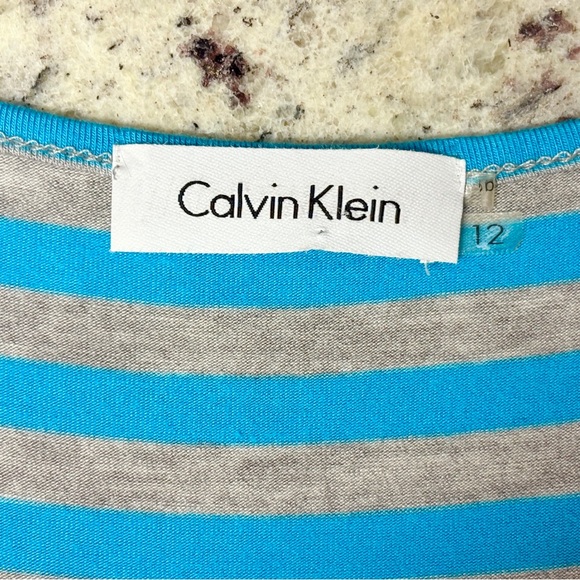 Calvin Klein Grey Blue Striped Tank Maxi Dress Size 12 Sleeveless A-Line Beach - Picture 16 of 16